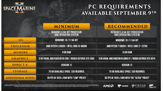 Space Marine 2 reveals PC system requirements