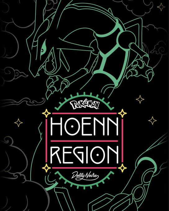 New Pokémon × Dolly Noire apparel items including tees, hoodies, sweatpants and more featuring Hoenn Pokémon available now at the official Pokémon Center