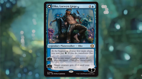 MTG Lorwyn Eclipsed stars Oko as a tricksy transforming double-faced planeswalker card
