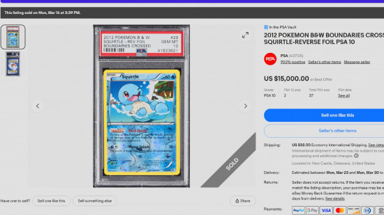 This Squirtle Pokémon card from 2012 just sold for $15,000, spiking 5,900% in just two years