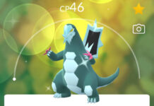 Pokémon GO screenshot of Shiny Baxcalibur that knows the Pokémon GO Community Day exclusive move Glaive Rush