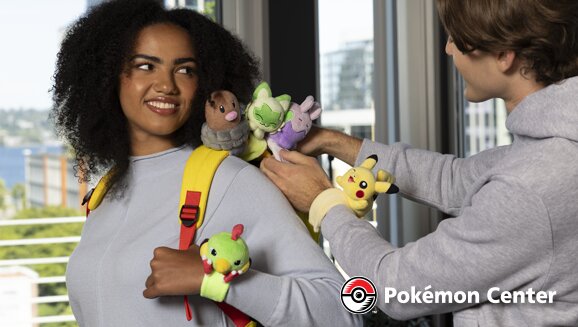 Wearable Pokémon plush, plush bags, plush key chains and Sitting Cuties available now at the official Pokémon Center