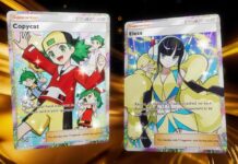 Full-art Copycat and Elesa are set to be Pokémon TCG Pocket Deluxe Pack: Mega chase cards